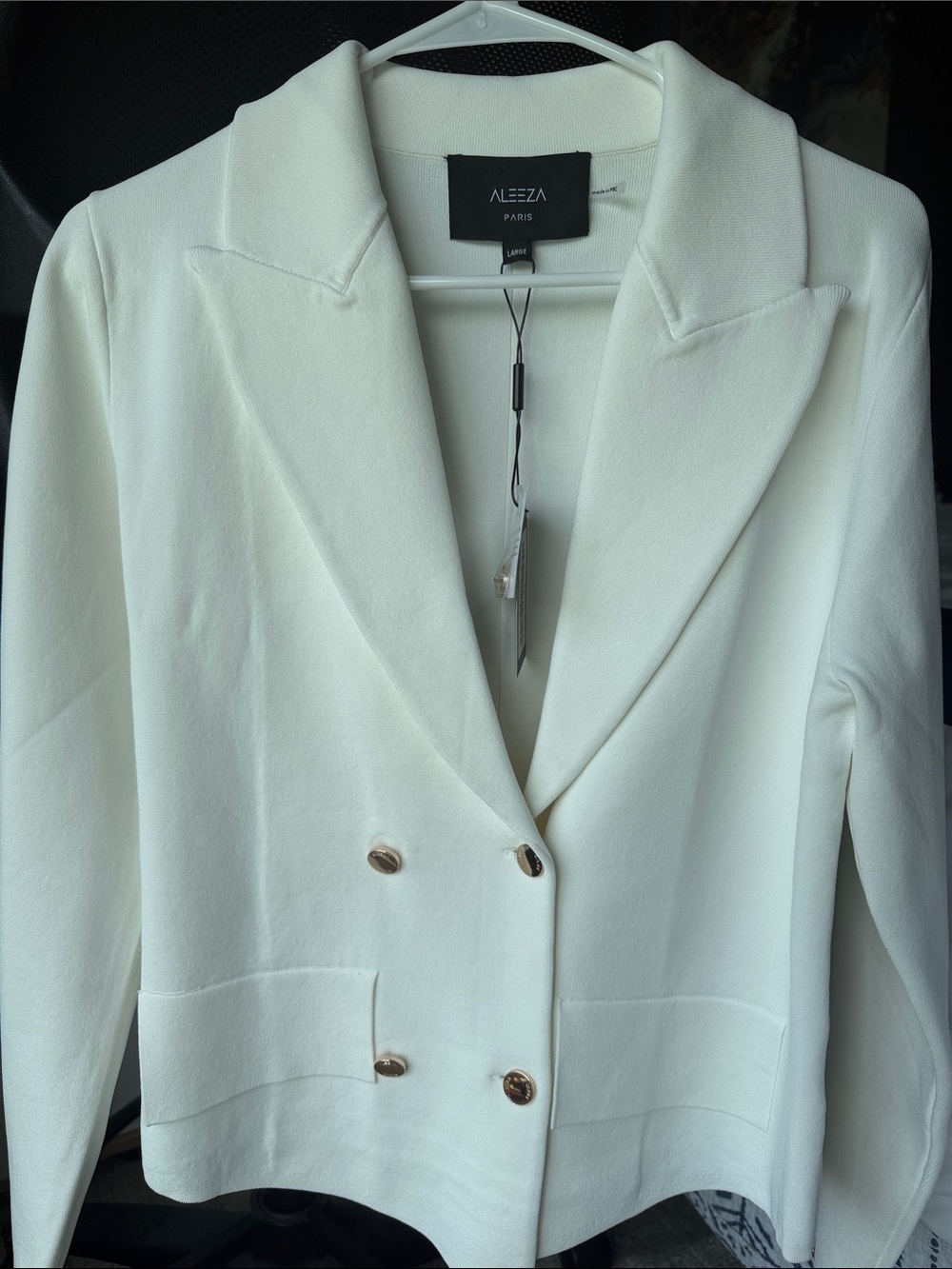 Aleeza Paris “Haylee” Sz L fits like M) Women's Double-Breasted White Blazer